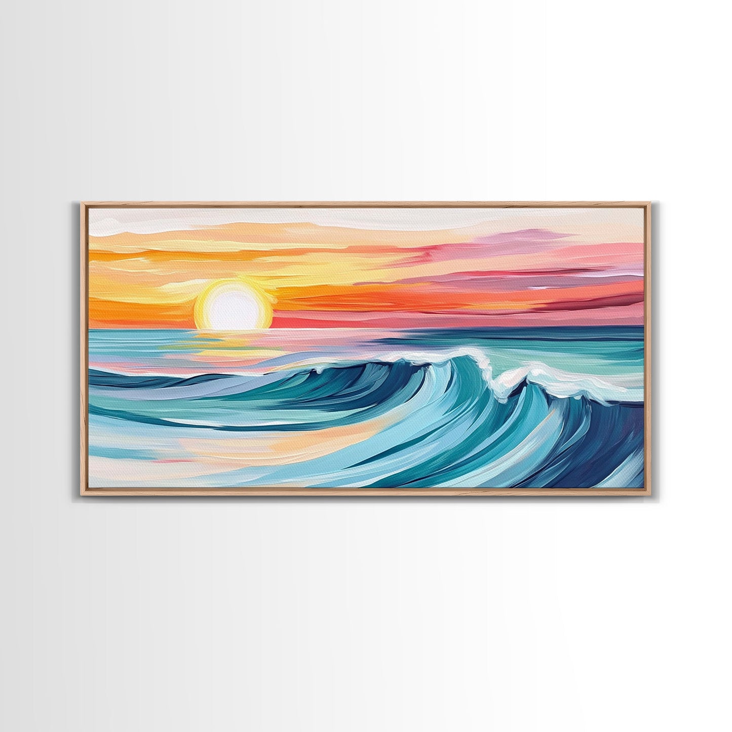 Sunset Wave, Surf Art, Coastal Painting, Nautical Wall Art, Ocean Art, Horizontal Wall Art, Framed Canvas Print, Beach Decor