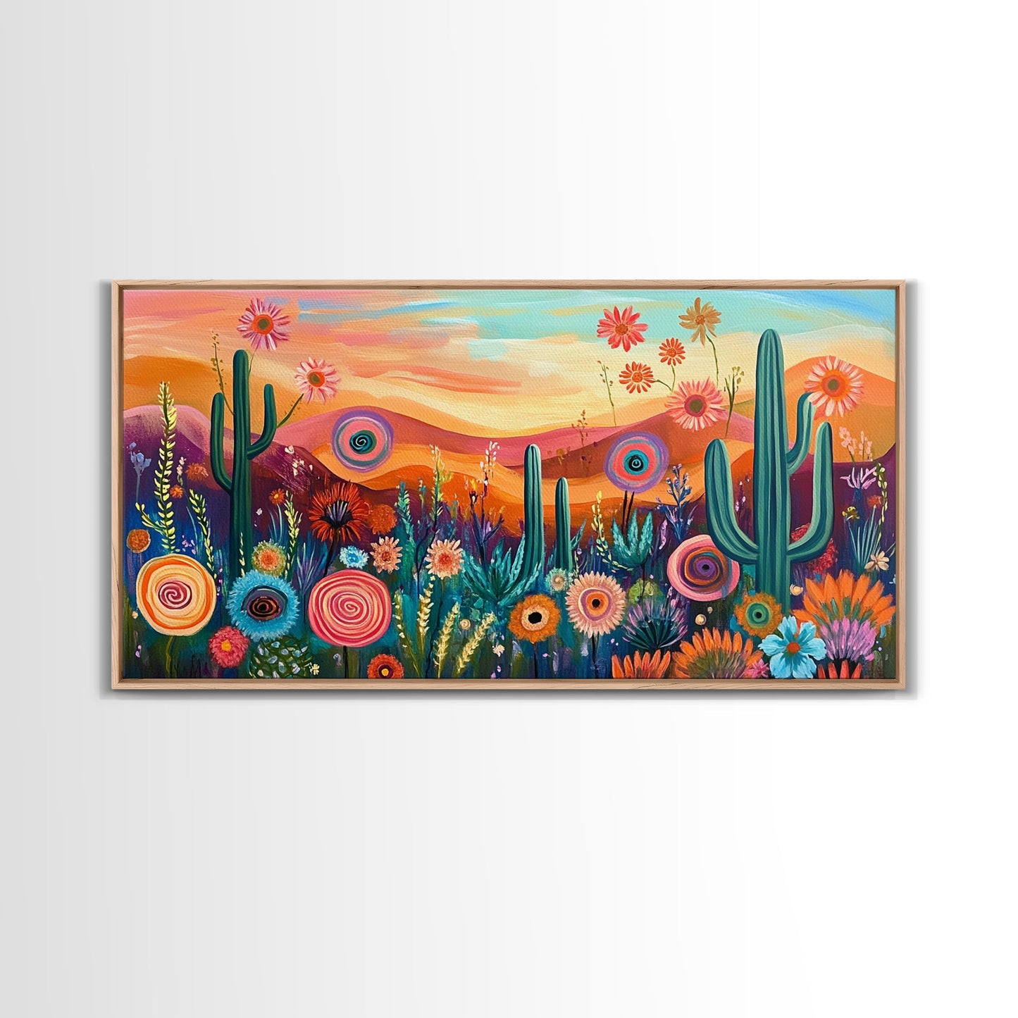 Southwest Desert Art, Boho Art, Wildflower Painting, Pink Orange Wall Art, Colorful Wall Art, Above Bed Wall Art, Canvas Print