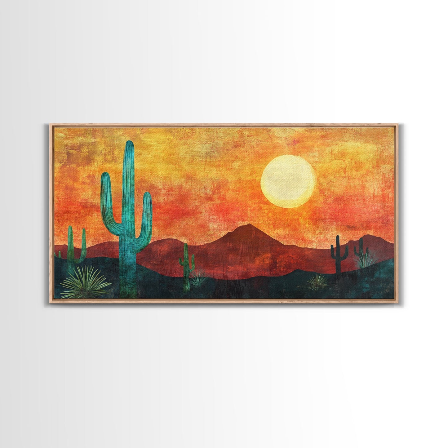 Southwest Wall Art, Joshua Tree Art, Desert Landscape Painting, Boho Art, Pink Orange Wall Art, Extra Wide Art, Canvas Print