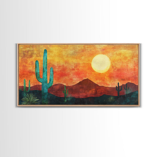 Southwest Wall Art, Joshua Tree Art, Desert Landscape Painting, Boho Art, Pink Orange Wall Art, Extra Wide Art, Canvas Print