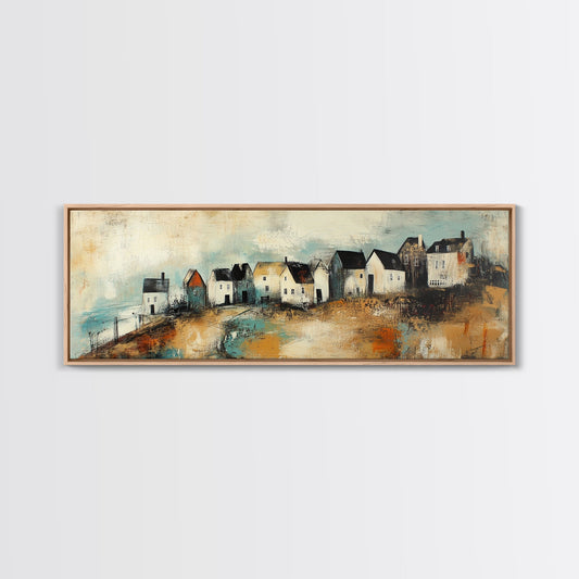 Rustic Village Landscape Framed Canvas Print, European Countryside Wall Art, Farmhouse Home Decor, Cottage Wall Art, Autumn Art