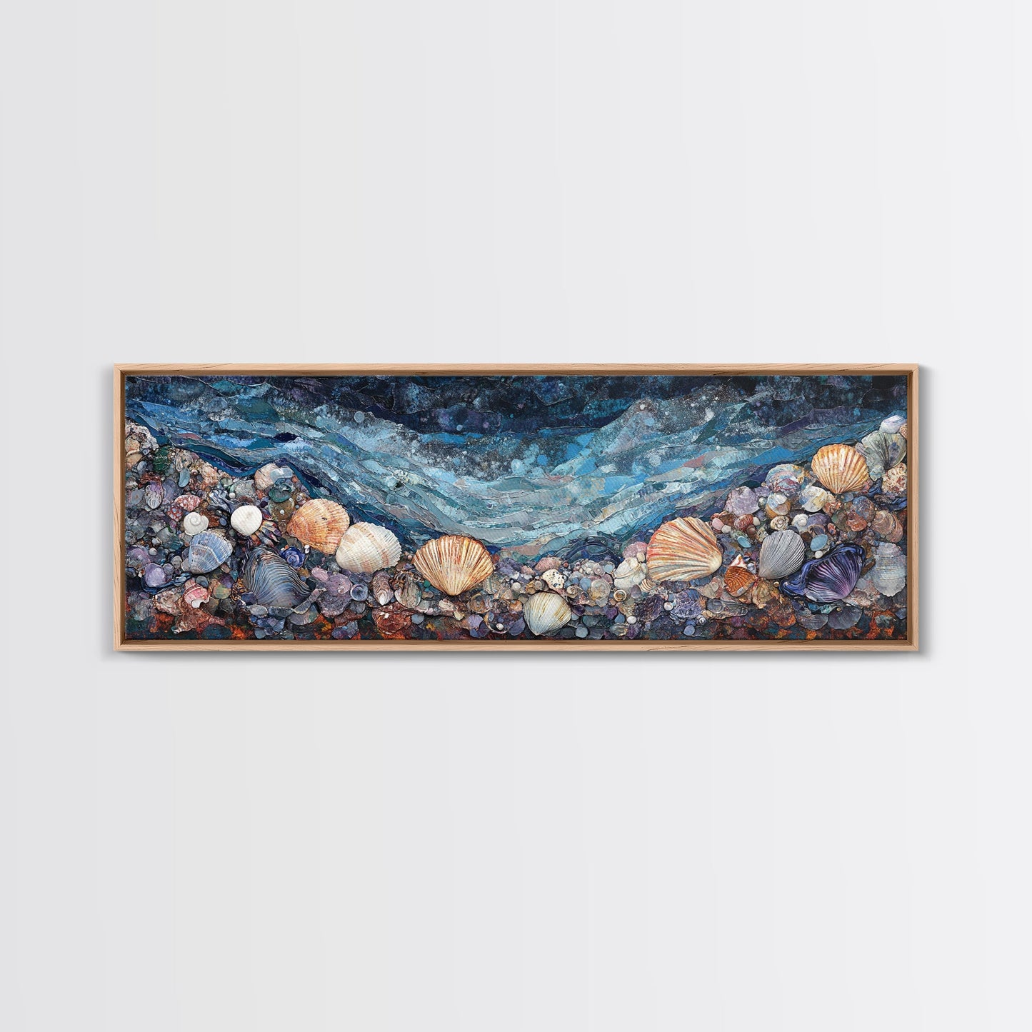 Seashell Beach Framed Canvas Print Coastal Wall Art, Ocean Inspired Artwork, Textured Nautical Painting, Tropical Home Decor