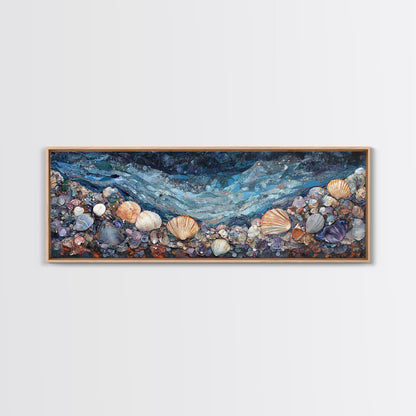 Seashell Beach Framed Canvas Print Coastal Wall Art, Ocean Inspired Artwork, Textured Nautical Painting, Tropical Home Decor