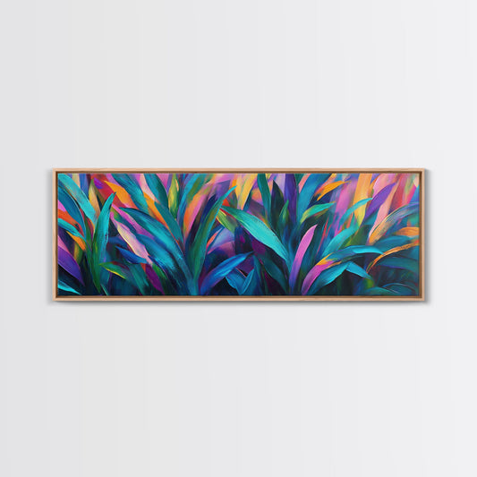 Abstract Leaves, Colorful Wall Art, Botanical Painting, Modern Home Decor, Framed Canvas Print, Boho Style, Living Room Artwork