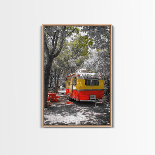 Retro Camper Van, Forest Escape, Travel Wall Art, Framed Canvas Print, Vintage RV Art, Nature Adventure Decor, Fall Vibes