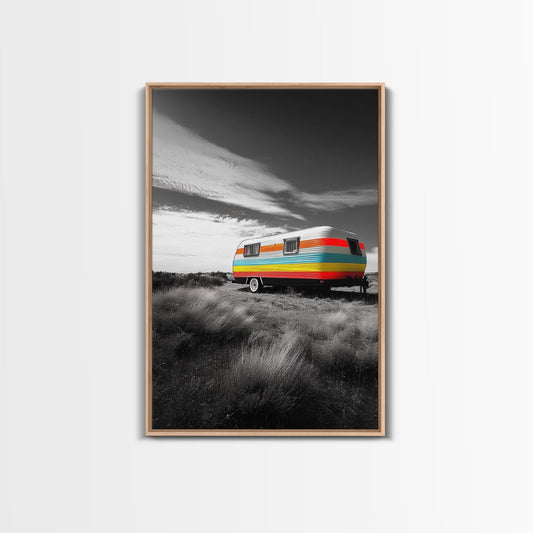 Retro Trailer, Desert Scene, Color Pop Photography, Canvas Print, Vintage Camper Art, Travel Lover Gift, Boho Decor, Office Wall Art