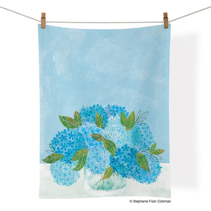 Blue Hydrangeas Cotton Tea Towel