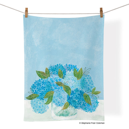Blue Hydrangeas Cotton Tea Towel