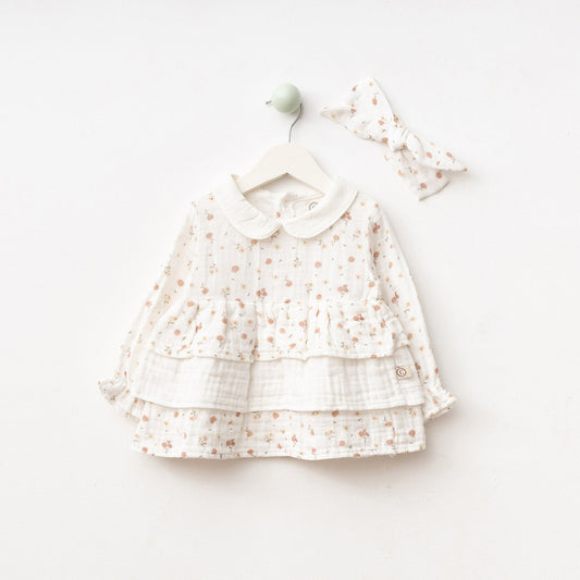 Ecru Blossom Ruffle Dress & Bow