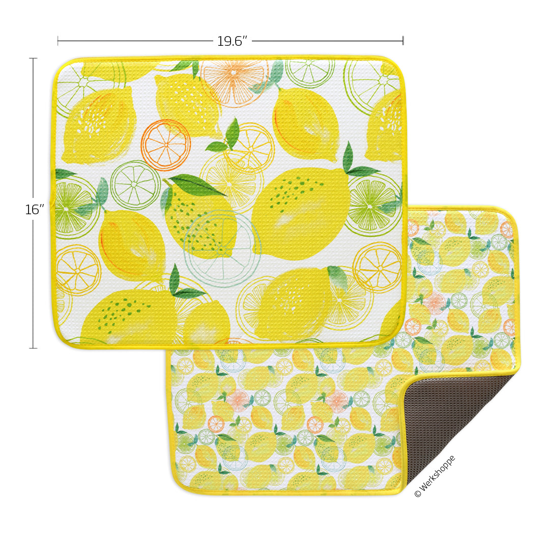 Lemon Plaid Dish Drying Mats