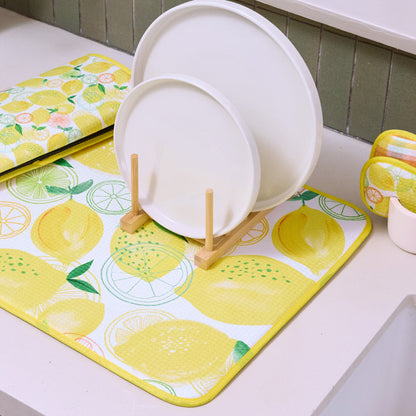 Lemon Plaid Dish Drying Mats
