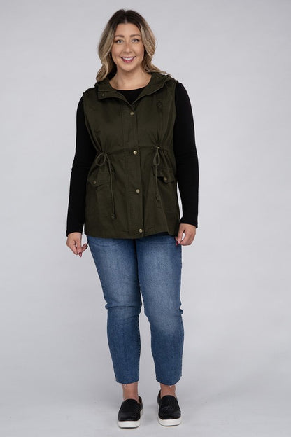 Drawstring Waist Military Hoodie Vest (Plus Sizes)