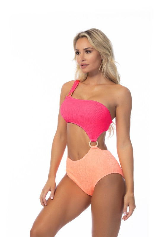 Textured Two Tone Swimsuit
