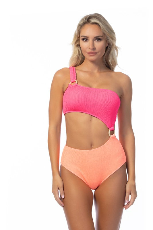 Textured Two Tone Swimsuit