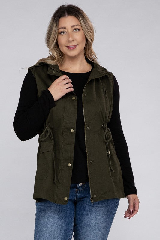 Drawstring Waist Military Hoodie Vest (Plus Sizes)