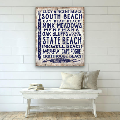 Martha's Vineyard Beaches Sign - Vintage Wood Look Vineyard Arrow Sign