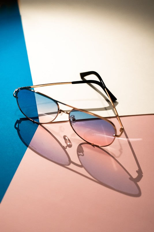 Blue and Pink Unisex Aviator Sunglasses