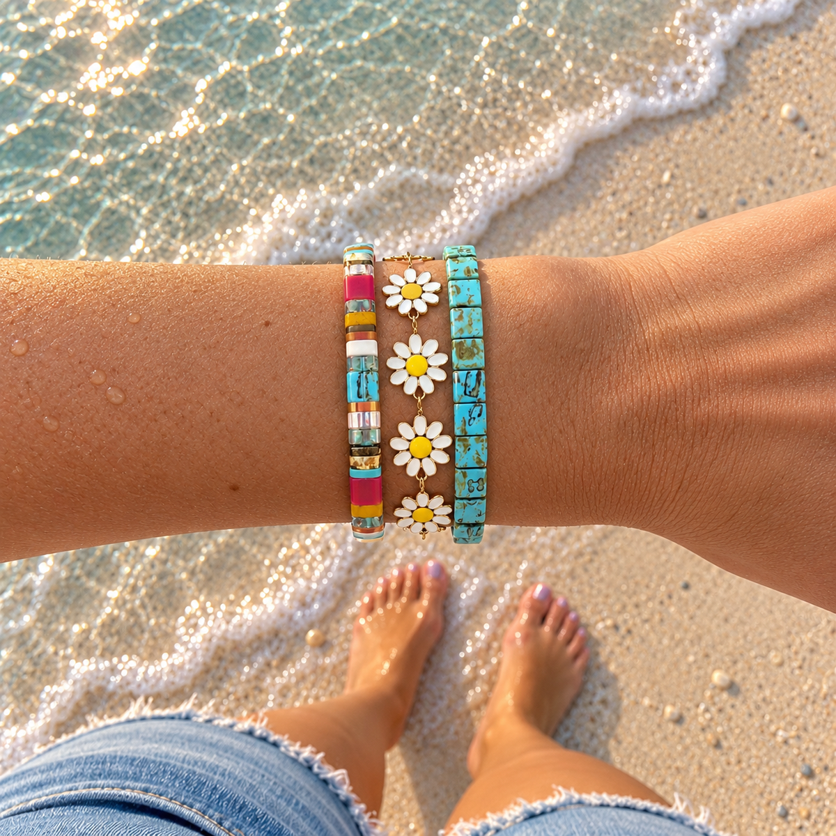 LAZY DAISY - 3 Tila Bead Bracelet Stack