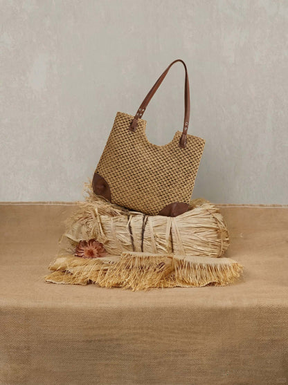 Woven Hollow-Out Shoulder Tote Bag