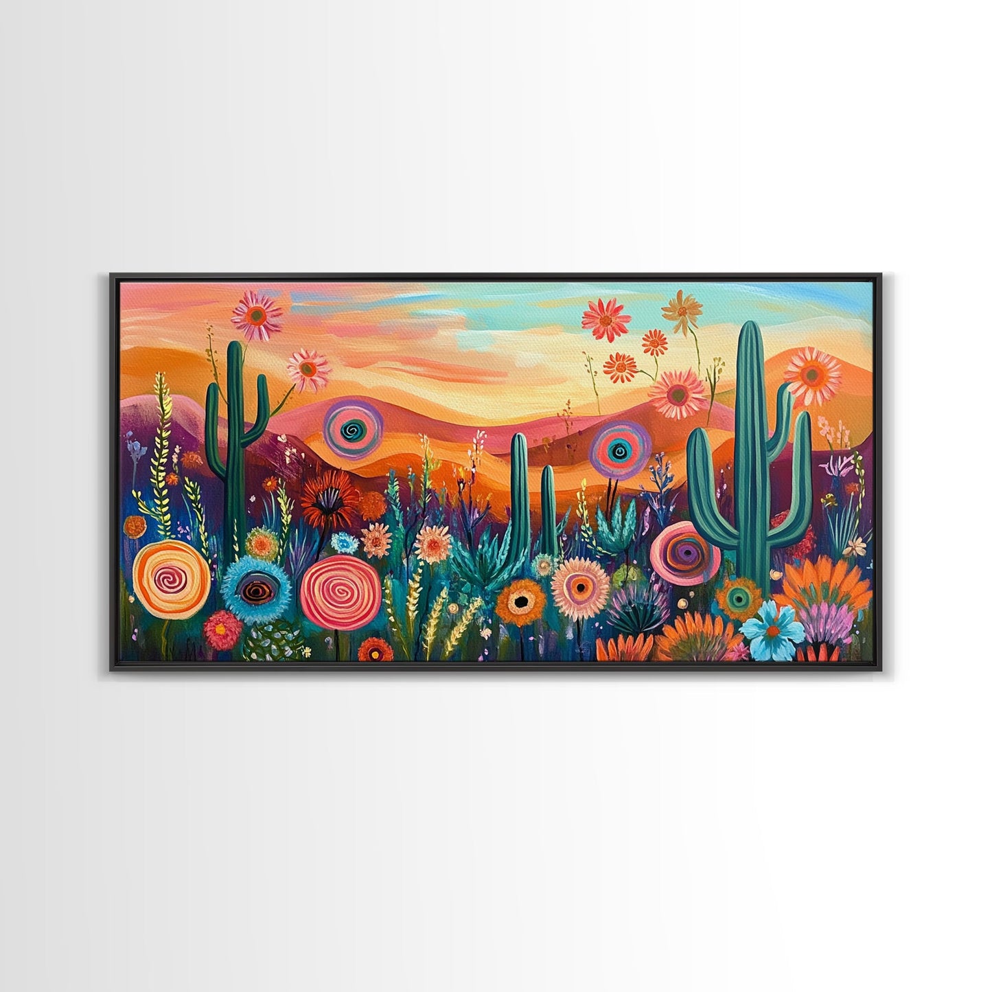 Southwest Desert Art, Boho Art, Wildflower Painting, Pink Orange Wall Art, Colorful Wall Art, Above Bed Wall Art, Canvas Print