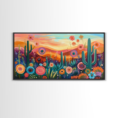 Southwest Desert Art, Boho Art, Wildflower Painting, Pink Orange Wall Art, Colorful Wall Art, Above Bed Wall Art, Canvas Print
