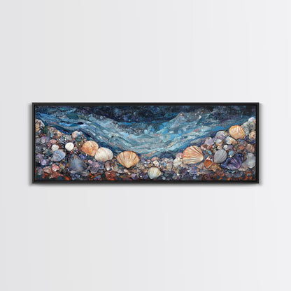 Seashell Beach Framed Canvas Print Coastal Wall Art, Ocean Inspired Artwork, Textured Nautical Painting, Tropical Home Decor