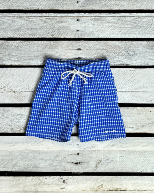 Textured Gingham Boys Swim Trunks