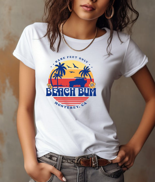 Bare Feet Only Beach Bum Monterey, Ca Graphic Plus Tee