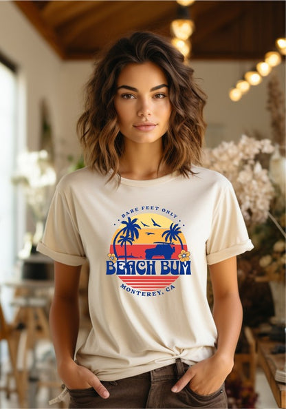Bare Feet Only Beach Bum Monterey, Ca Graphic Plus Tee