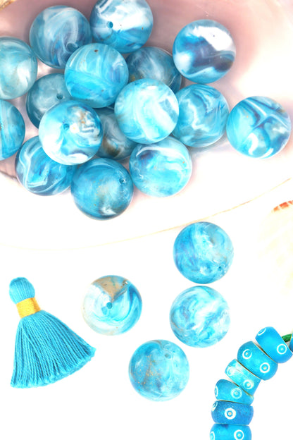 Blue Earth Swirl Large Round German Resin Beads, 20mm, 1 pc.