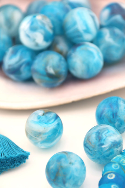 Blue Earth Swirl Large Round German Resin Beads, 20mm, 1 pc.