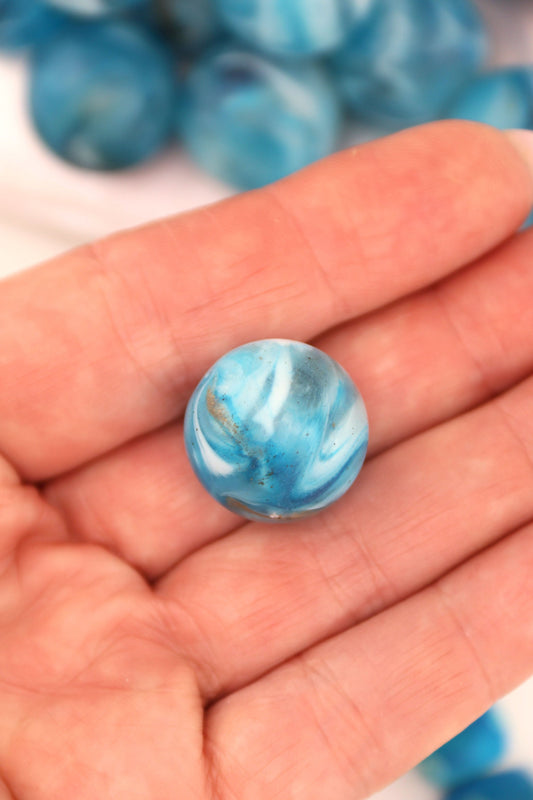 Blue Earth Swirl Large Round German Resin Beads, 20mm, 1 pc.