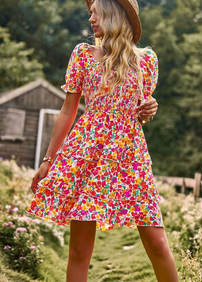Women's Floral V-Neck Midi Dress