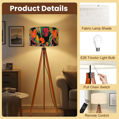 Grand Bohemian Modern Tripod Floor Lamp Orange, Teal, Yellow Fuchsia