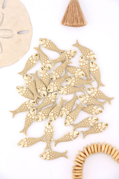Golden Cream Fish Beach Charm, German Resin Amulet, 28mm, 1 Pendant