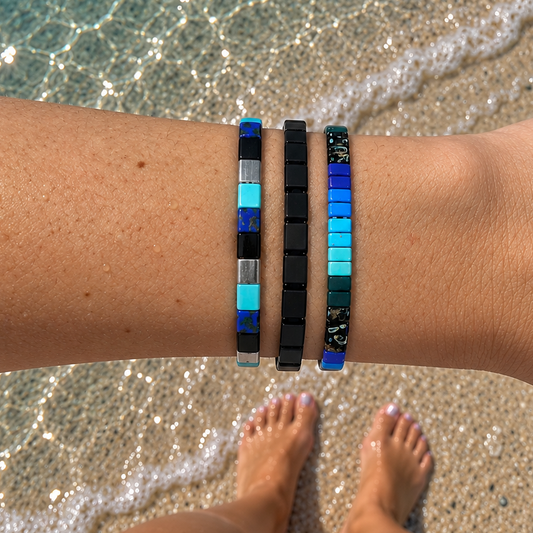 OCEAN DESCENT - 3 Tila Bead Bracelet Stack