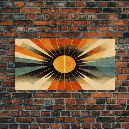 Abstract Midcentury Modern Sunburst, Canvas Print, Art Deco Style wall art, sun with sun rays, sun burst, boho style, ready to hang