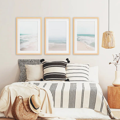 Minimalist Neutral Ocean Beach Wall Art Set of 3 Pieces