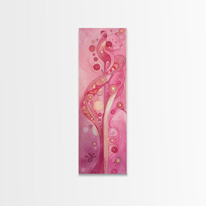 Abstract Botanical Framed Canvas Print Art Nouveau Print Pink Wall Art Whimsical Art Bedroom Decor Vertical Wall Art Boho Art