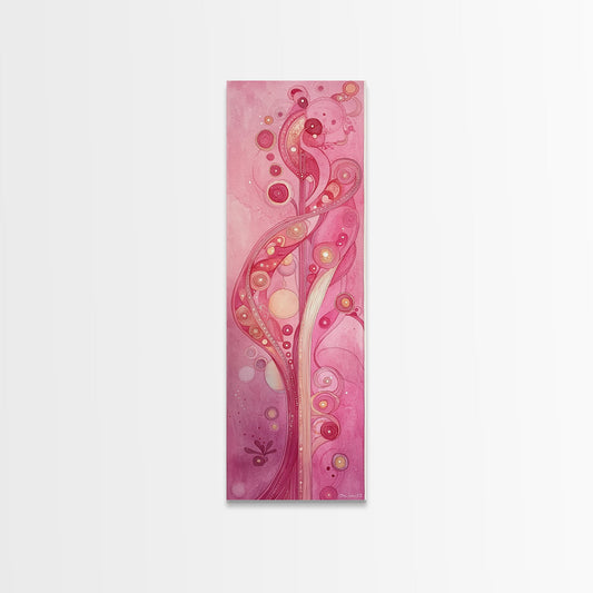 Abstract Botanical Framed Canvas Print Art Nouveau Print Pink Wall Art Whimsical Art Bedroom Decor Vertical Wall Art Boho Art