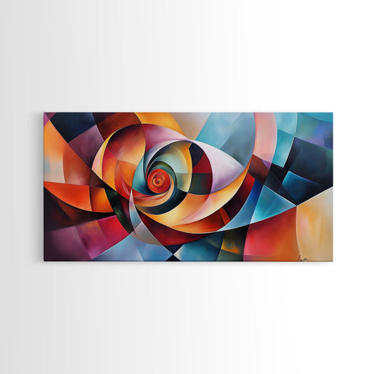 Spiral Geometry Framed Canvas Print Abstract Geometric Wall Art Colorful Modern Art Decor Living Room Art Horizontal Wall Art Boho Art