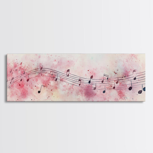 Musical Notes Watercolor Framed Canvas Print Light Pink Wall Art Rustic Decor Moody Art Cottagecore Art Above Sofa Gift Idea Minimalist Art
