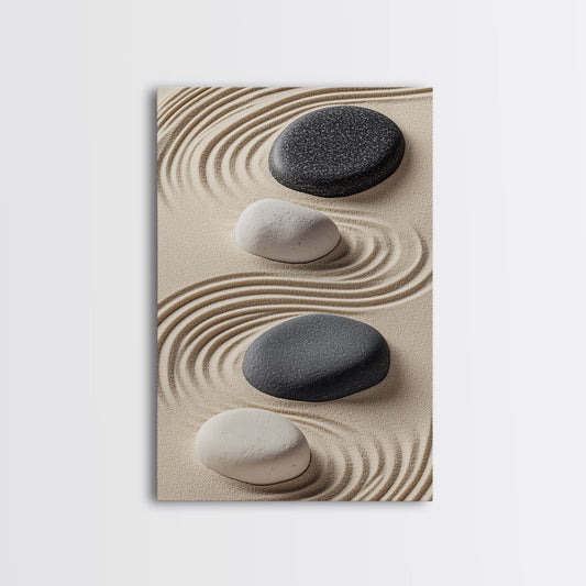 Black White Zen Stones Canvas Print Minimalist Zen Wall Art Wabi Sabi Artwork Rustic Zen Decor Living Room Art Bedroom Artwork