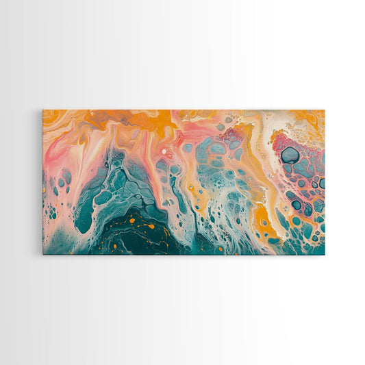 Abstract Ocean Art, pink orange wall art, teal wall art, boho art, modern decor, colorful abstract painting, canvas print