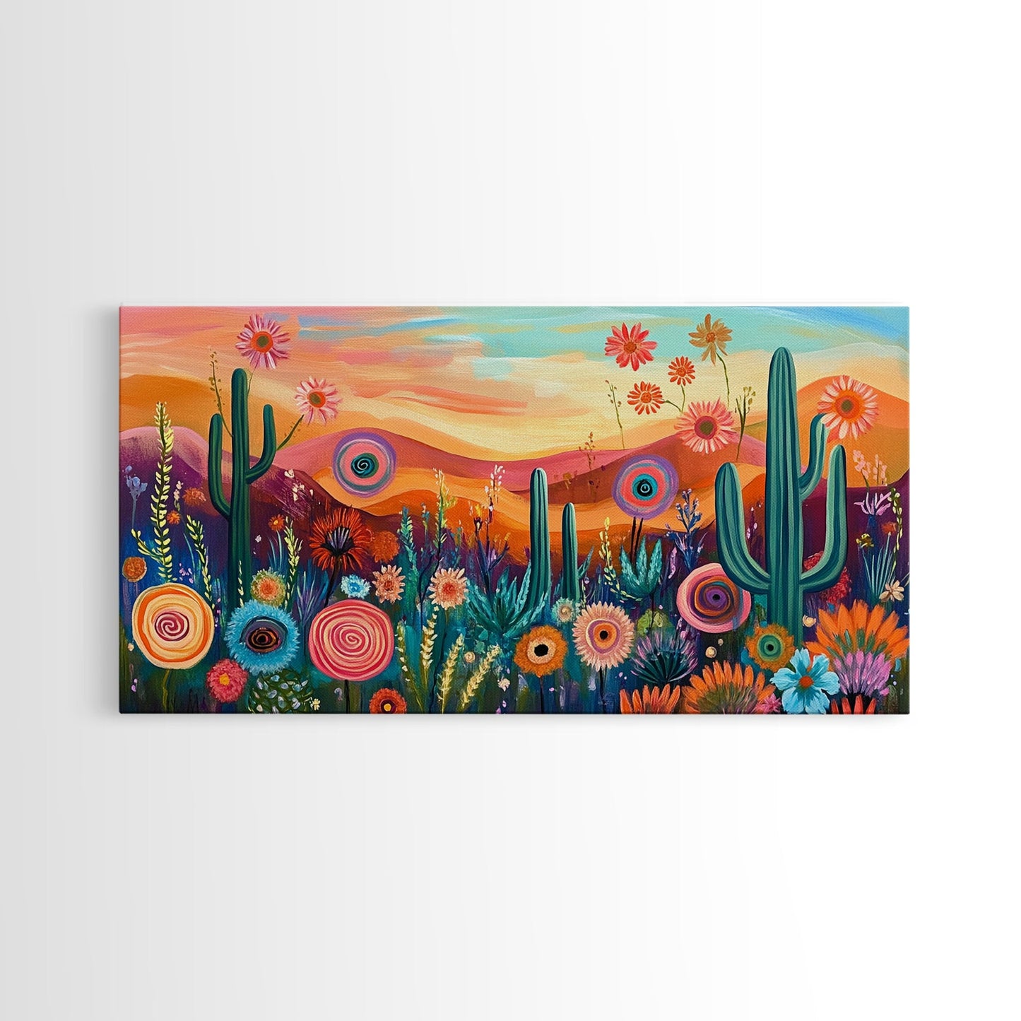 Southwest Desert Art, Boho Art, Wildflower Painting, Pink Orange Wall Art, Colorful Wall Art, Above Bed Wall Art, Canvas Print