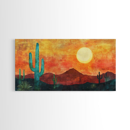 Southwest Wall Art, Joshua Tree Art, Desert Landscape Painting, Boho Art, Pink Orange Wall Art, Extra Wide Art, Canvas Print