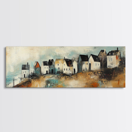 Rustic Village Landscape Framed Canvas Print, European Countryside Wall Art, Farmhouse Home Decor, Cottage Wall Art, Autumn Art