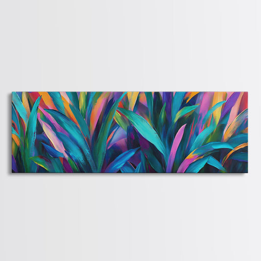 Abstract Leaves, Colorful Wall Art, Botanical Painting, Modern Home Decor, Framed Canvas Print, Boho Style, Living Room Artwork