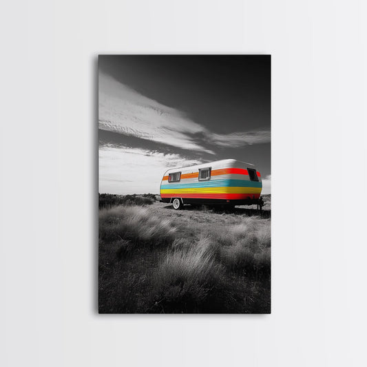 Retro Trailer, Desert Scene, Color Pop Photography, Canvas Print, Vintage Camper Art, Travel Lover Gift, Boho Decor, Office Wall Art