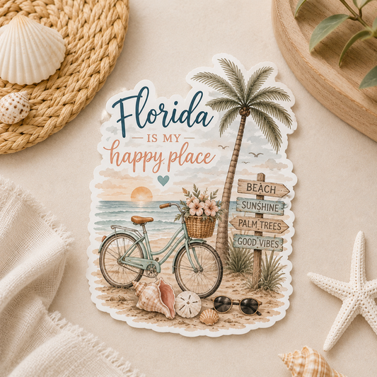 "COMING SOON" Florida Is My Happy Place Vinyl Sticker | 3” Waterproof 